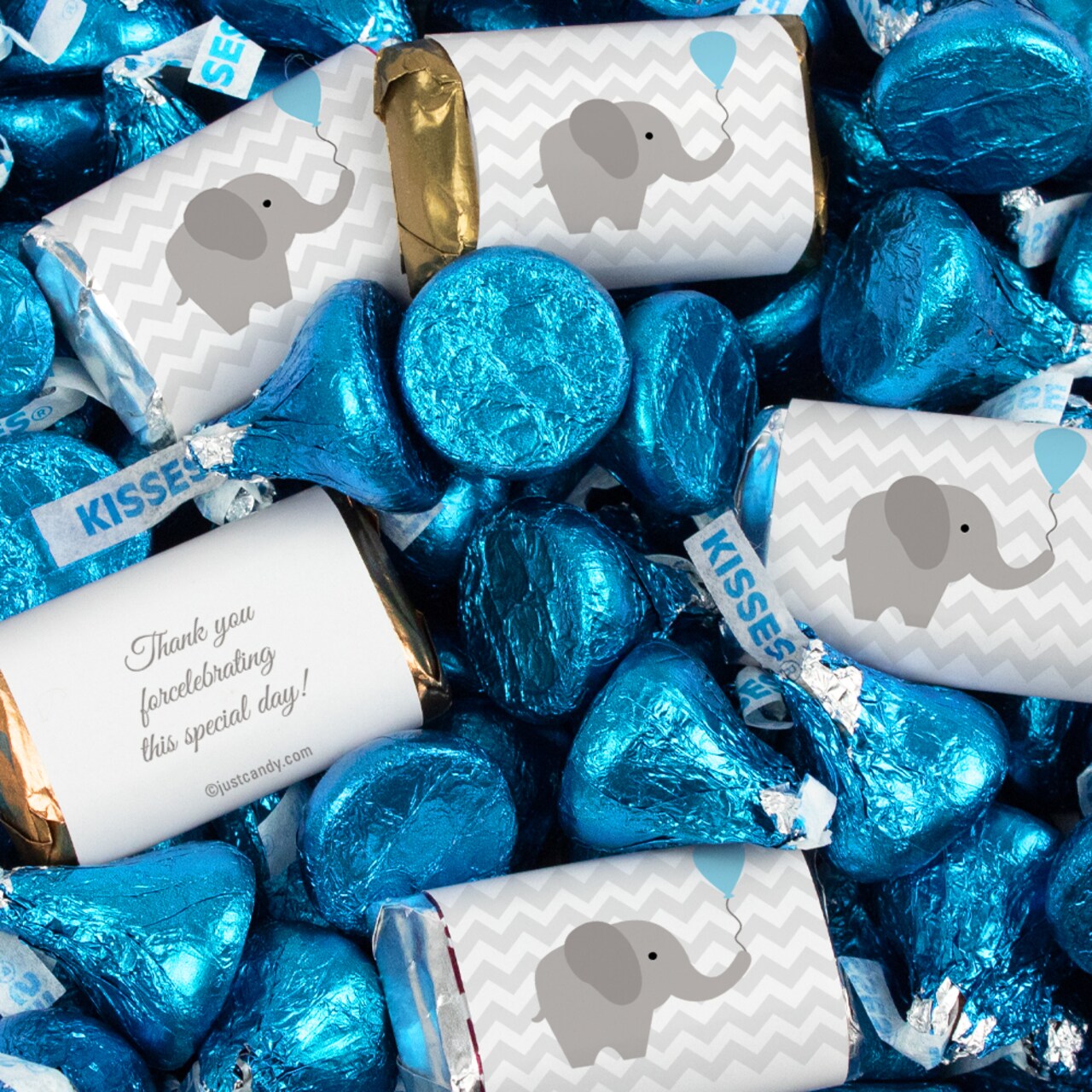 Boy Baby Shower Candy Hershey's Chocolate Mix - Blue Baby Elephant - By Just Candy